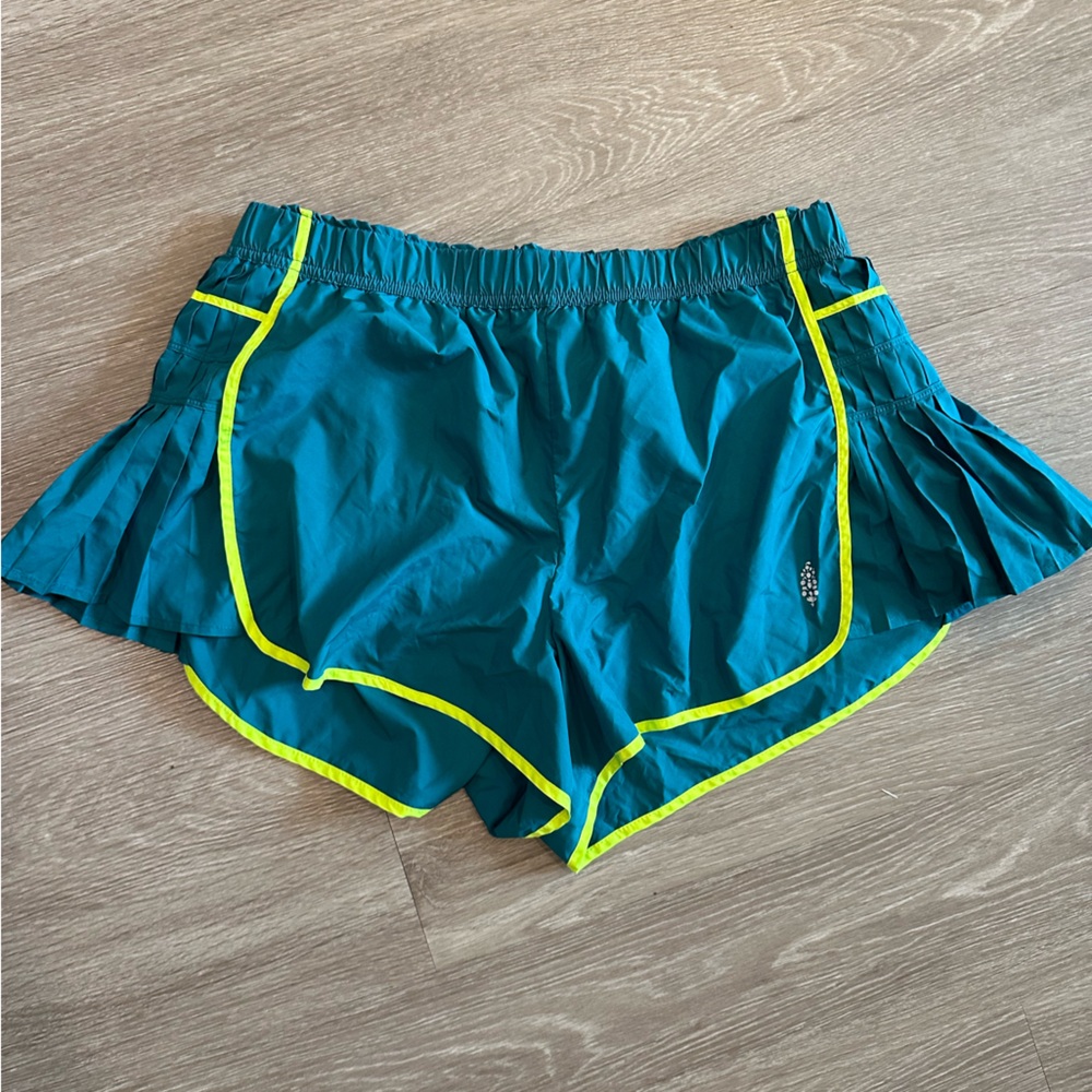Free People Teal Athletic Shorts with Neon Yellow Trim